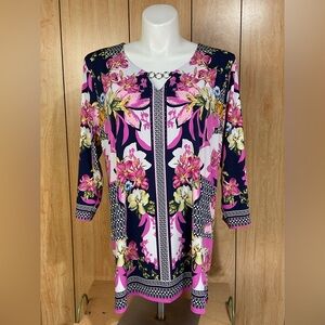 JM Collection Navy and Pink Floral Tunic SZ - 3X